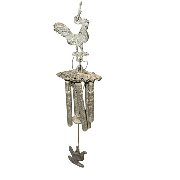Vintage Metal Rooster Wind Chime With Hanging Bird Accent - Picture 7 of 12